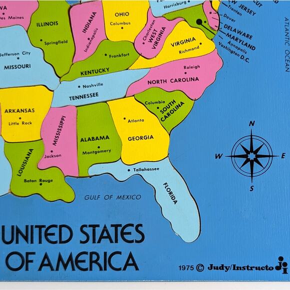 Vintage 1975 Judy/Instructo Wood Inlaid Continental United States Map Puzzle - Picture 2 of 16